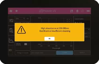 implen-nanophotometer-UV-Vis-spectrophotometer-Best-Practice-for-Protein-Antibody-Quantifications-bad-blank-warning