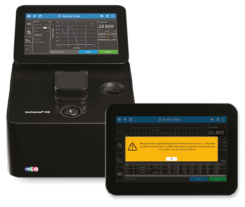 implen-UV-Vis-Spectrophotometer-Sample-Control-Technology-NanoPhotometer-NP80-and-a-warning-screen-Bad-purity-ratio